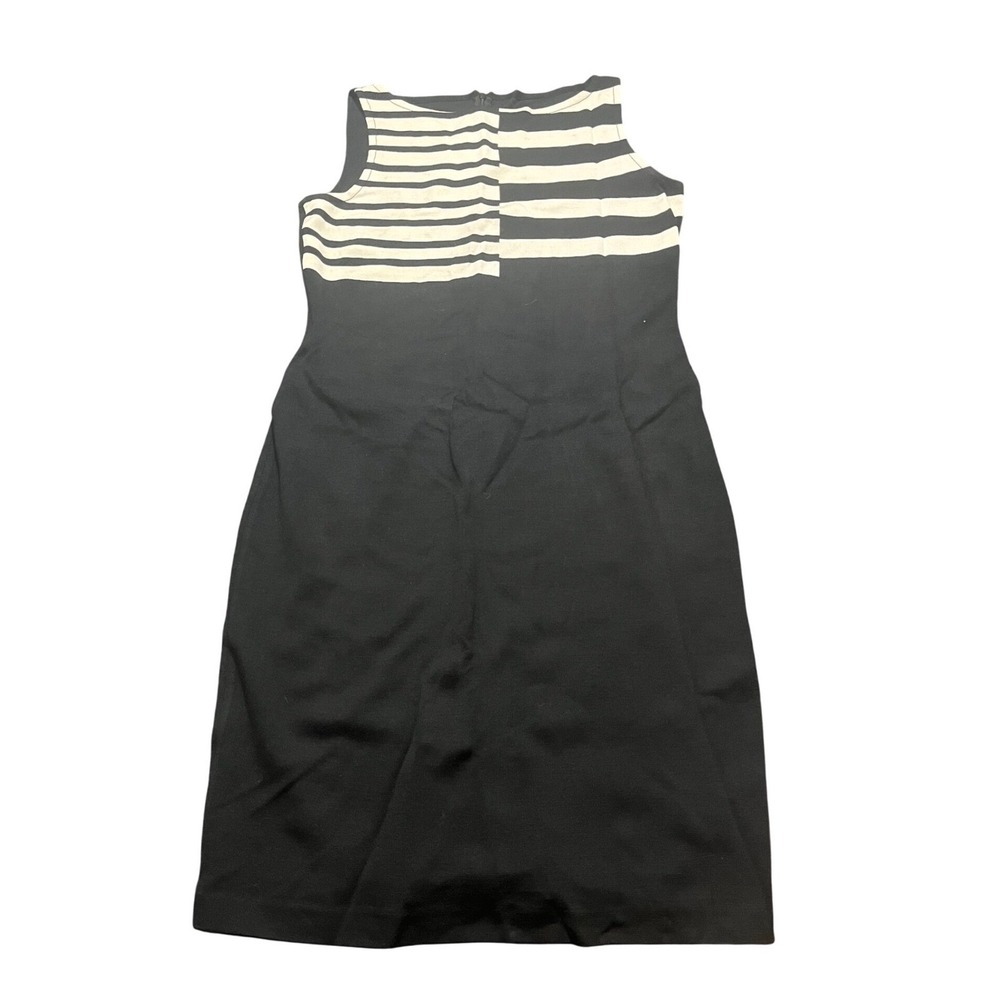 St John Dress Women 8 Black White Striped Wool Blend Sleeveless Sheath